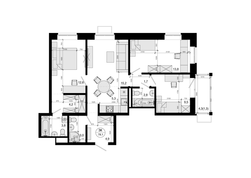 4 ккв (Евро) 78,1 м²