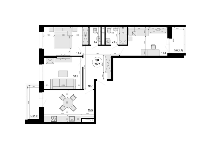 4 ккв (Евро) 70,7 м²