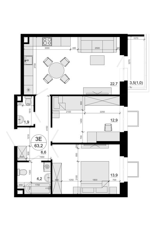 3 ккв (Евро) 64,3 м²
