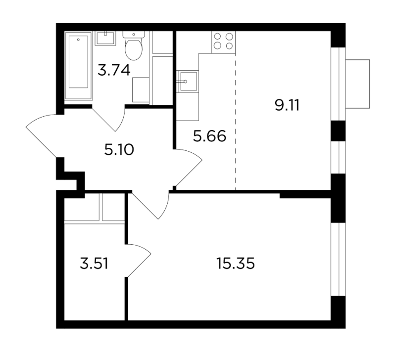 1 ккв 42,3 м²