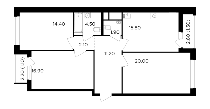 4 ккв (Евро) 89,2 м²