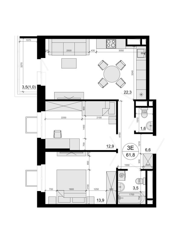 3 ккв (Евро) 63,9 м²