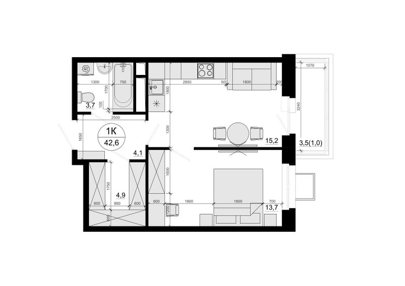 2 ккв (Евро) 42,2 м²