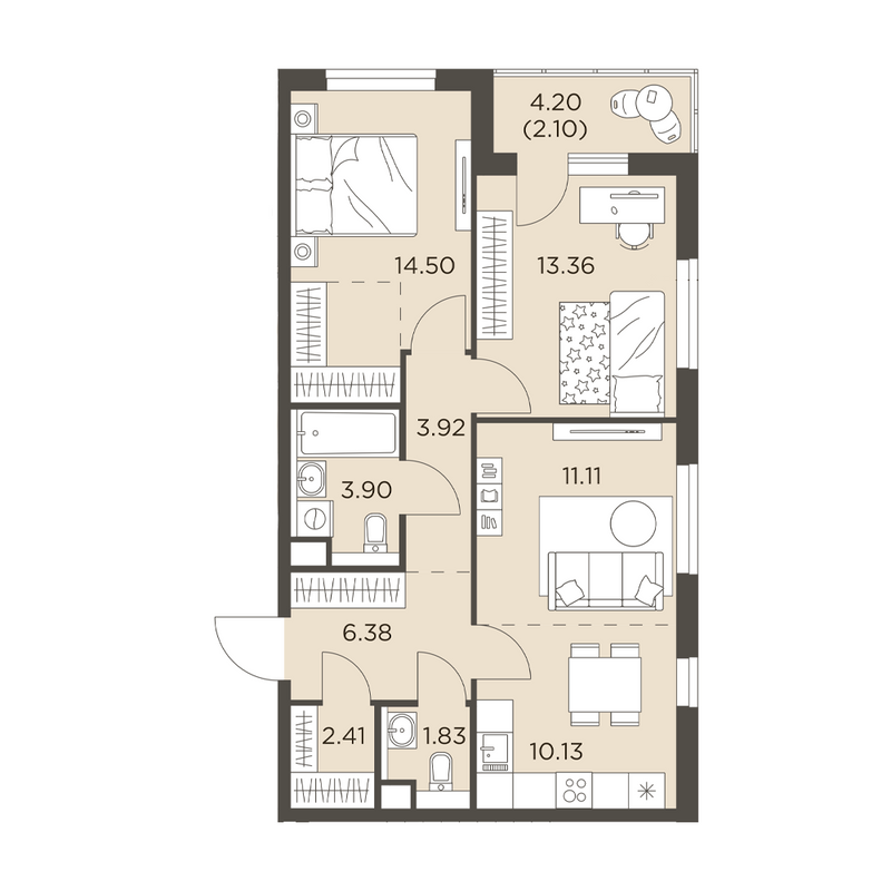 3 ккв (Евро) 69,6 м²