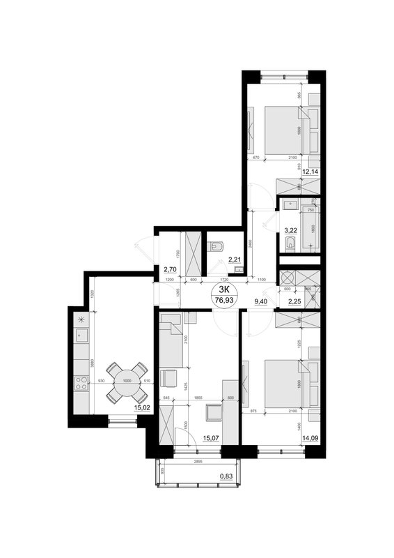 4 ккв (Евро) 76,9 м²