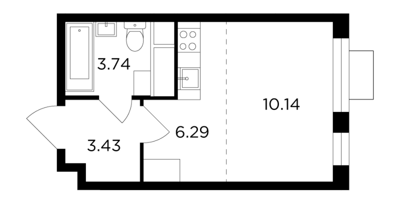 Студия 23,4 м²