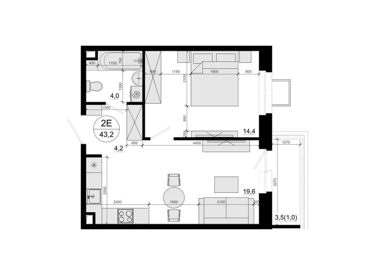 2 ккв (Евро) 43,1 м²