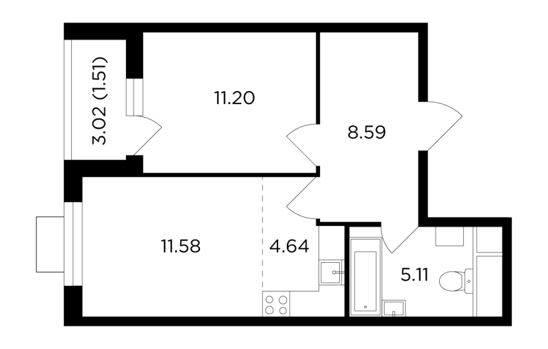 2 ккв (Евро) 42,7 м²