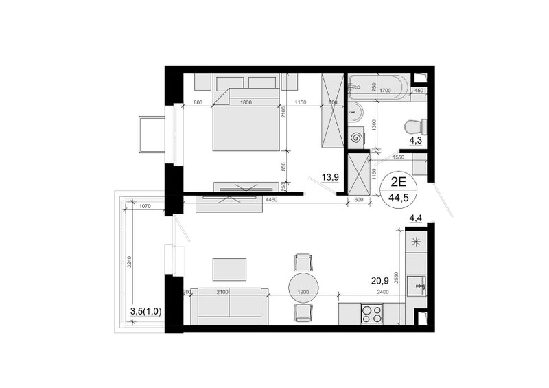 2 ккв (Евро) 43,7 м²