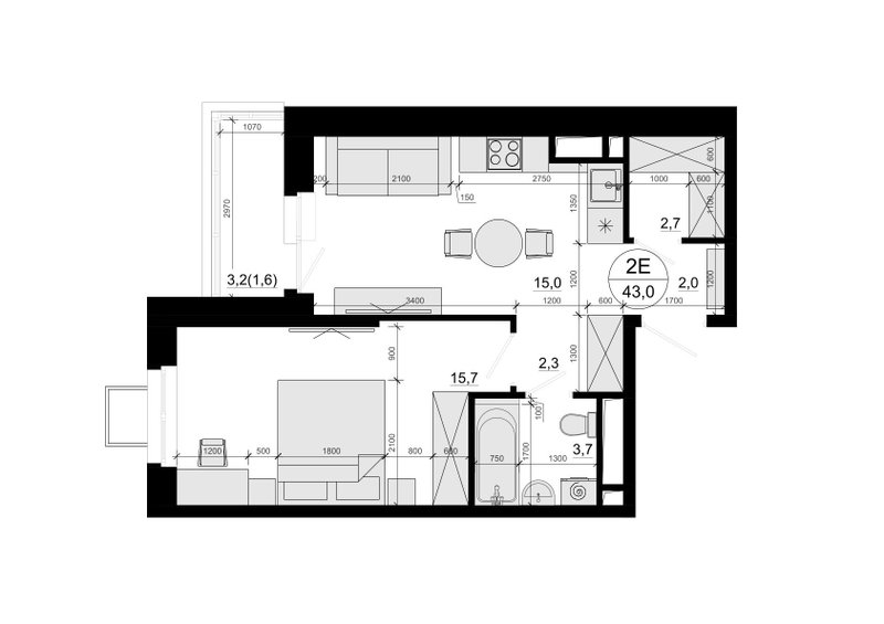2 ккв (Евро) 43,1 м²