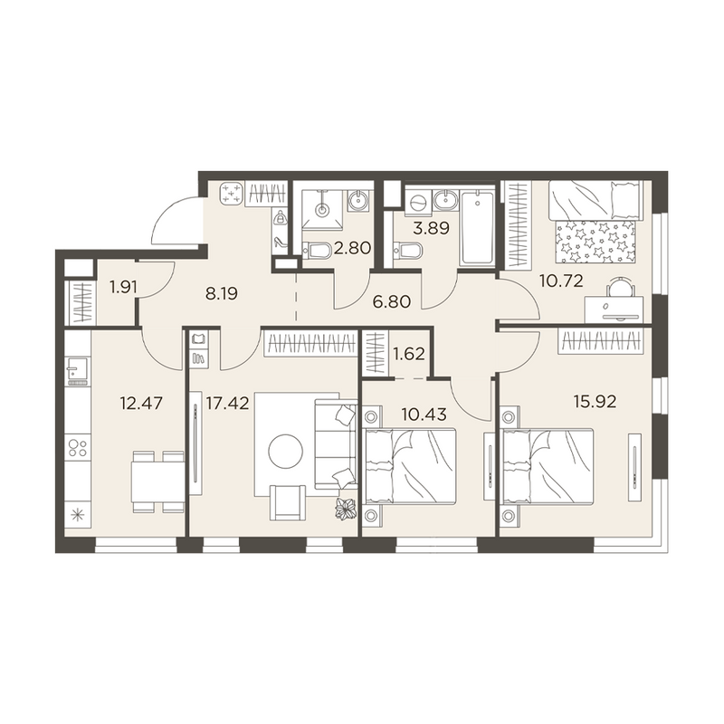4 ккв 92,2 м²