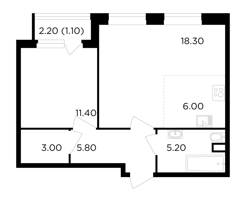 2 ккв (Евро) 50,8 м²