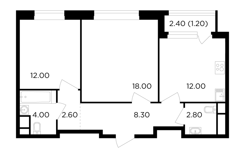 2 ккв 60,9 м²