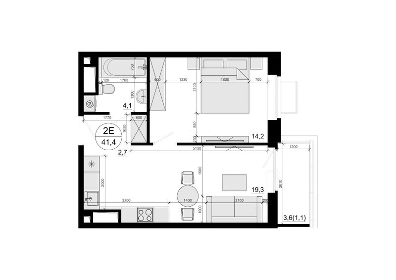 2 ккв (Евро) 42,1 м²