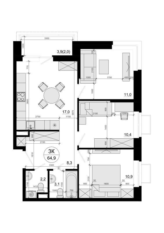 4 ккв (Евро) 64,1 м²