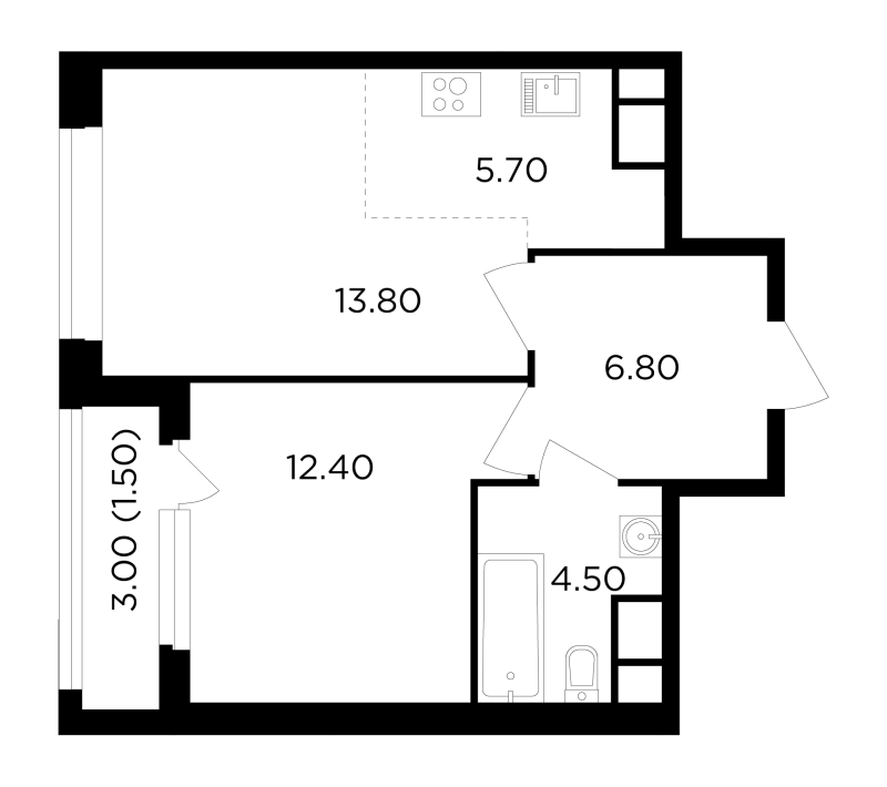 2 ккв (Евро) 44,7 м²