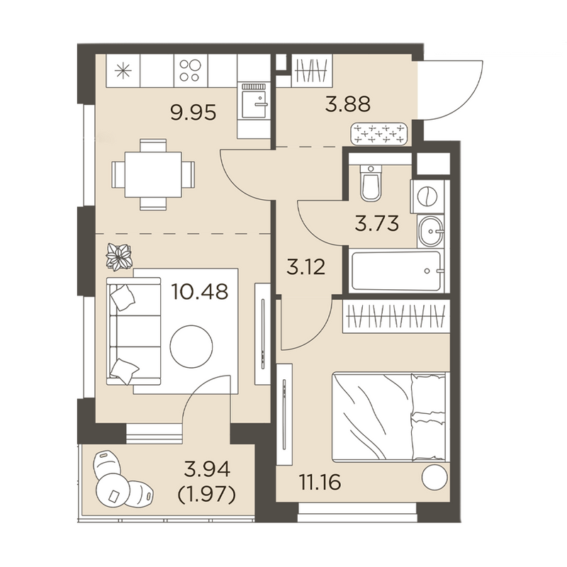 2 ккв (Евро) 44,3 м²