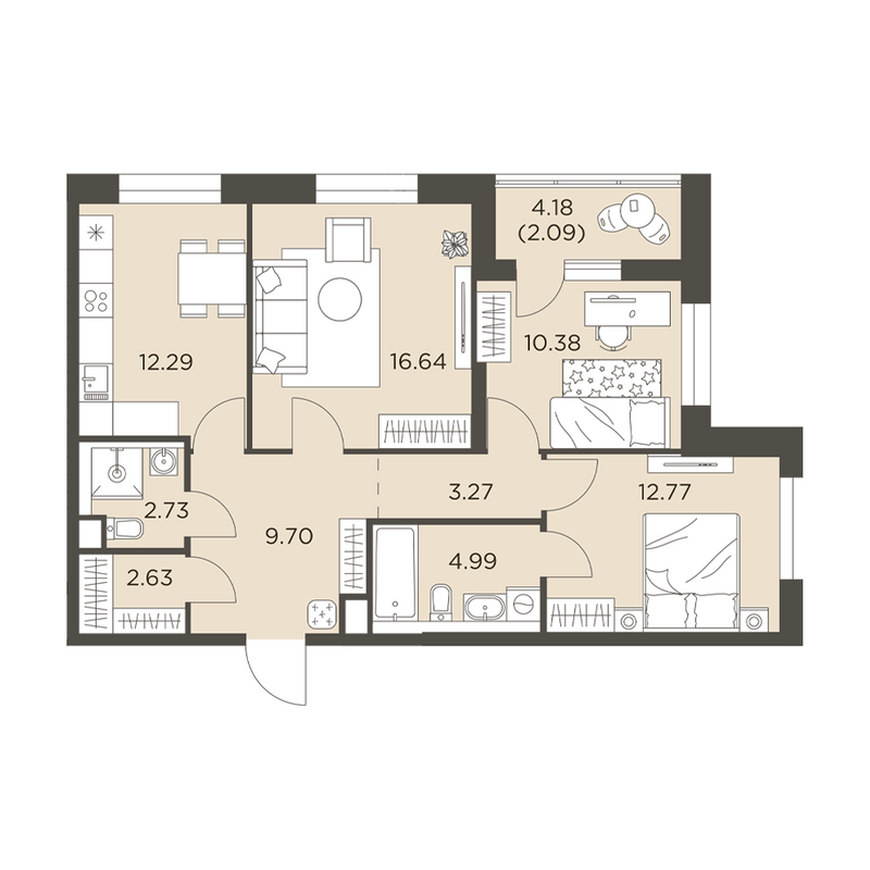 3 ккв 77,5 м²