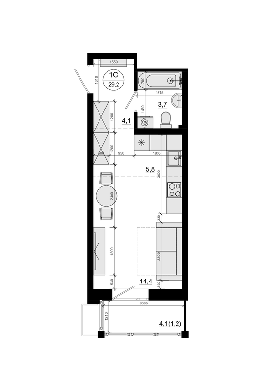Студия 29,2 м²