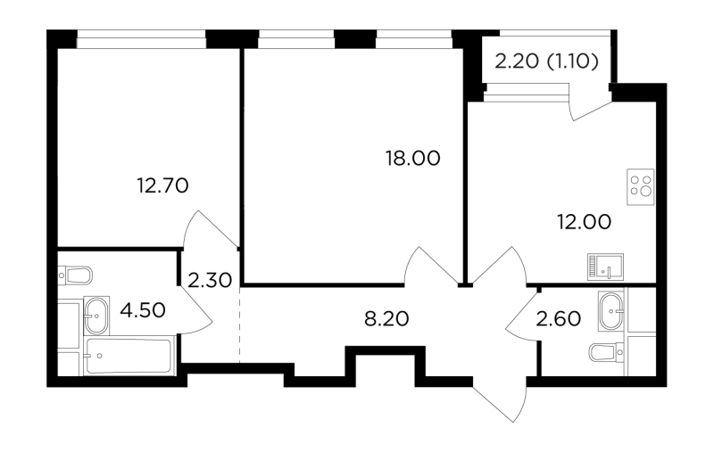 2 ккв 61,4 м²