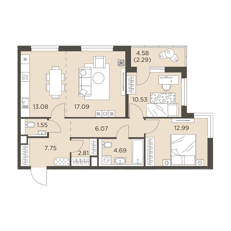 3 ккв (Евро) 78,9 м²