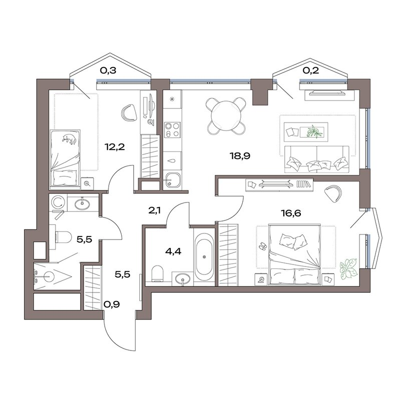 3 ккв (Евро) 66,6 м²