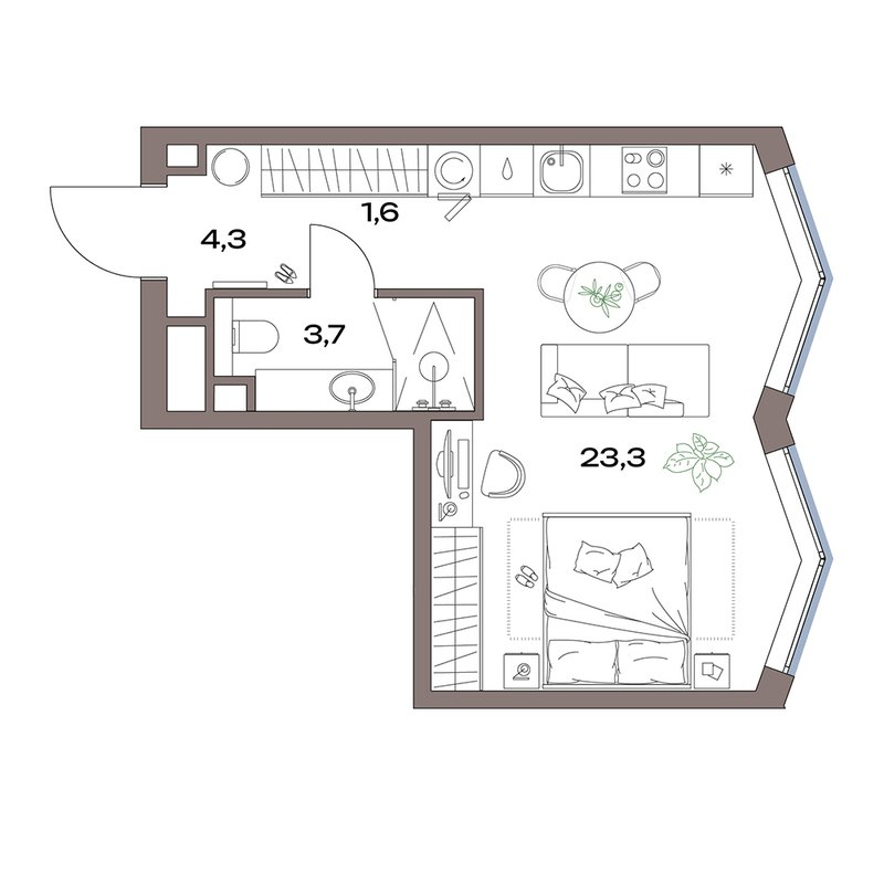 Студия 32,9 м²