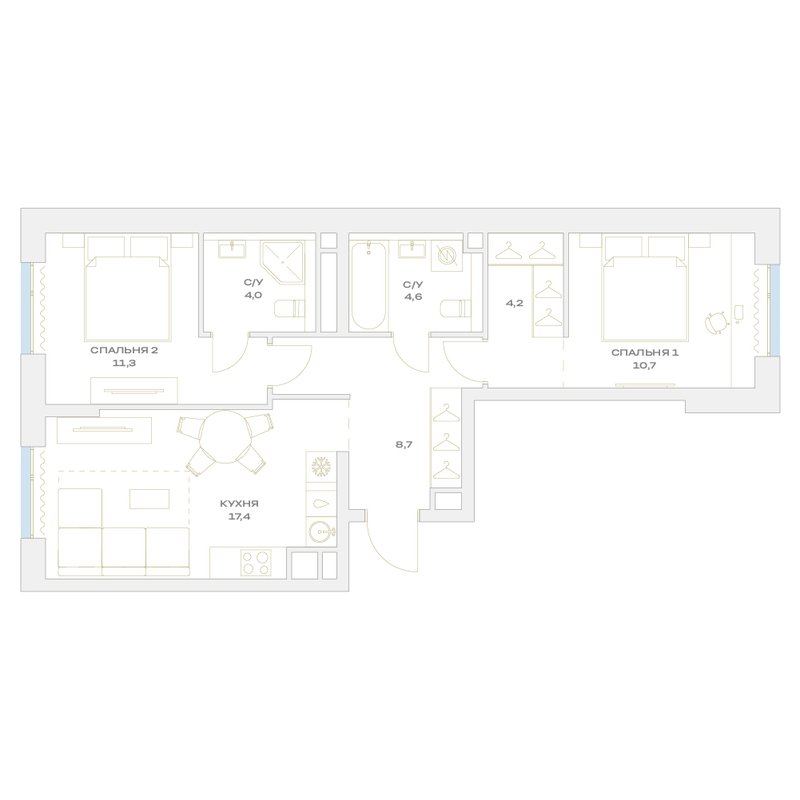 3 ккв (Евро) 60,9 м²