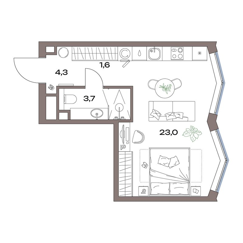 Студия 32,6 м²