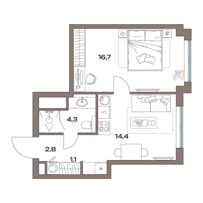 1 ккв 38,4 м²
