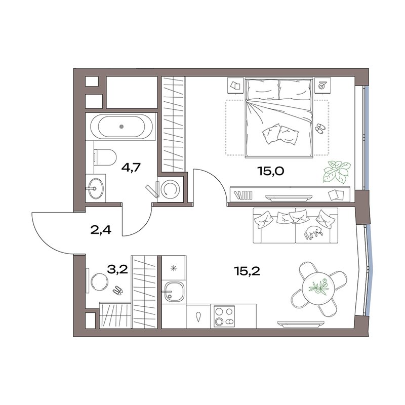 2 ккв (Евро) 40,5 м²