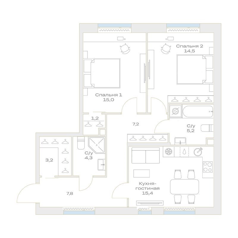 3 ккв (Евро) 73,8 м²