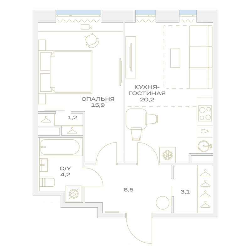 2 ккв (Евро) 51,1 м²