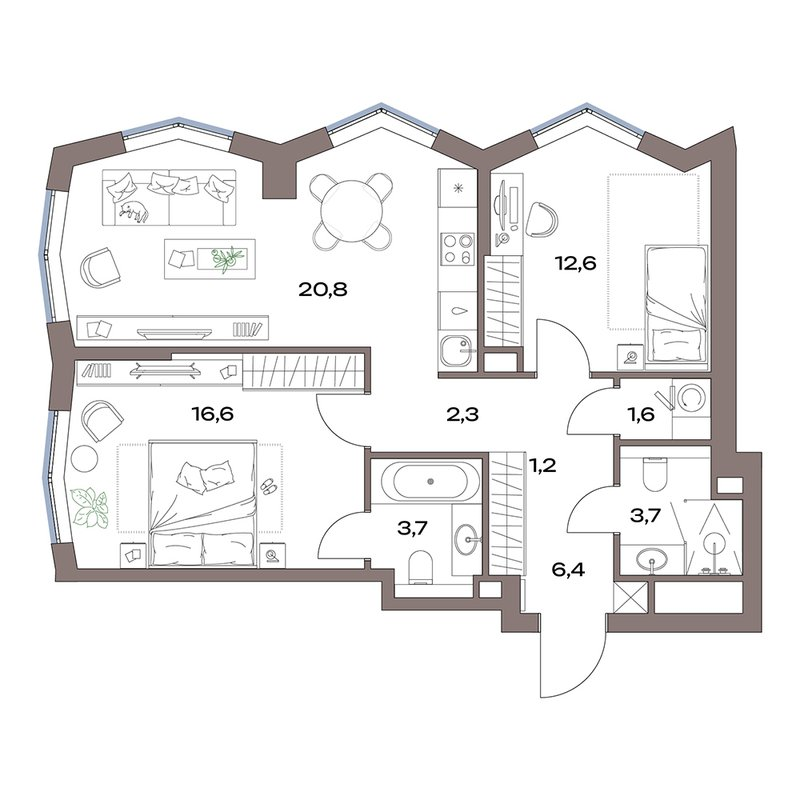 3 ккв (Евро) 68,9 м²
