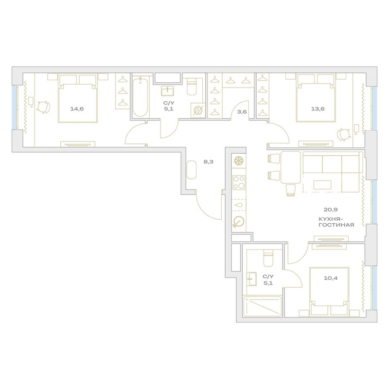 4 ккв (Евро) 81,6 м²