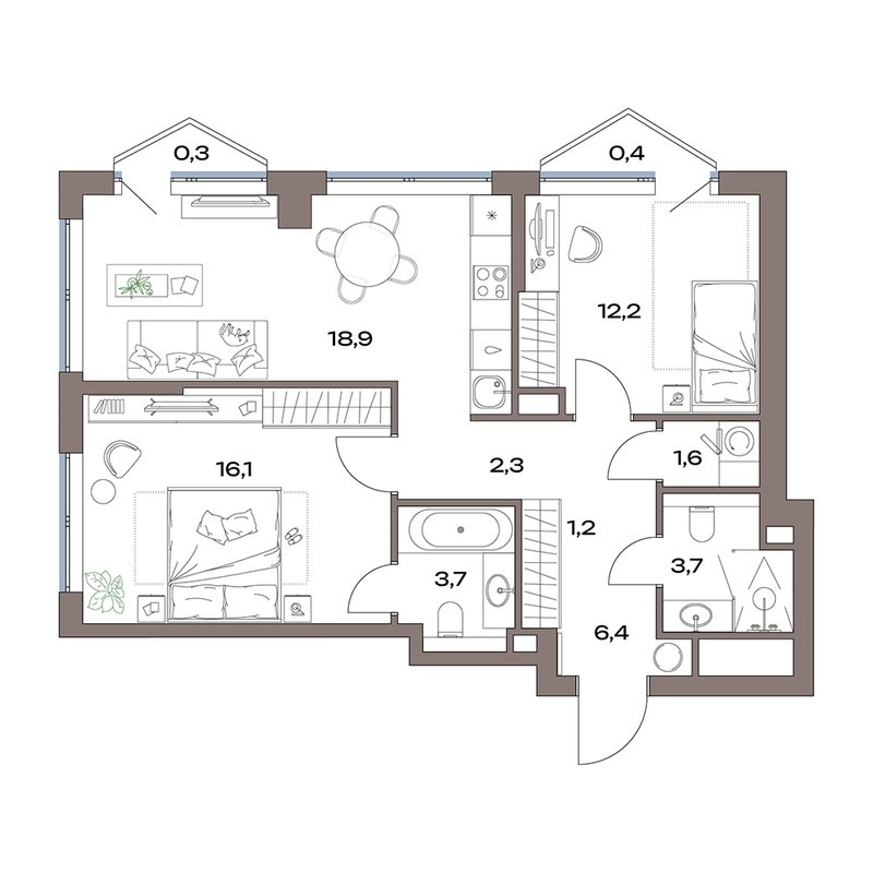 3 ккв (Евро) 66,8 м²