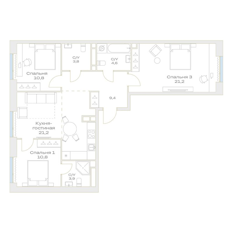 4 ккв (Евро) 85,7 м²