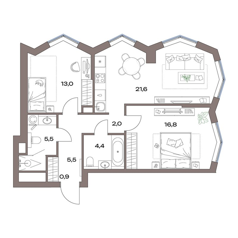 3 ккв (Евро) 69,7 м²