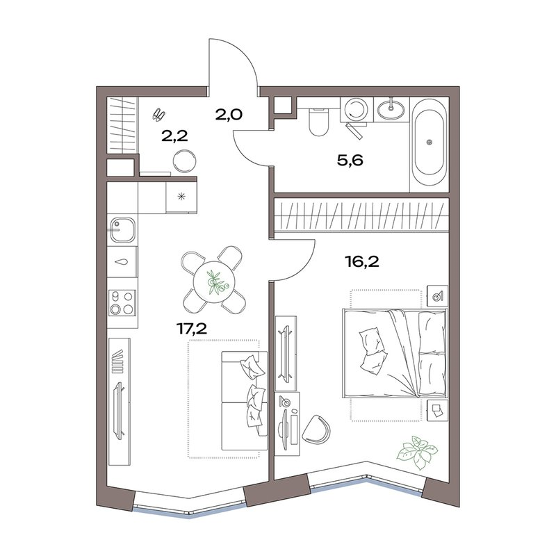 2 ккв (Евро) 43,2 м²
