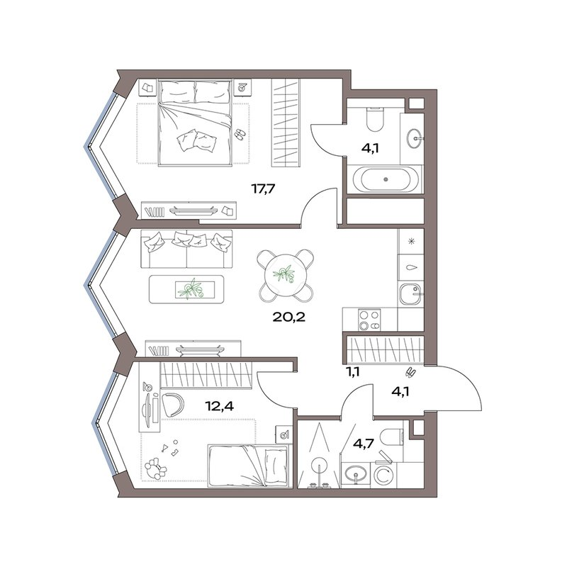 3 ккв (Евро) 64,3 м²