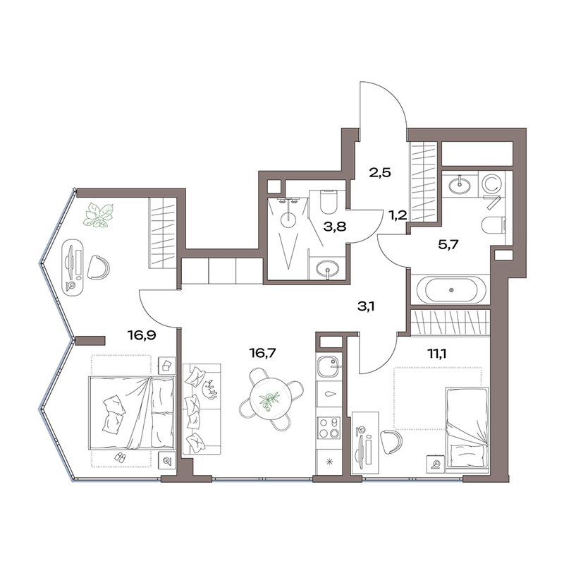 3 ккв (Евро) 61 м²