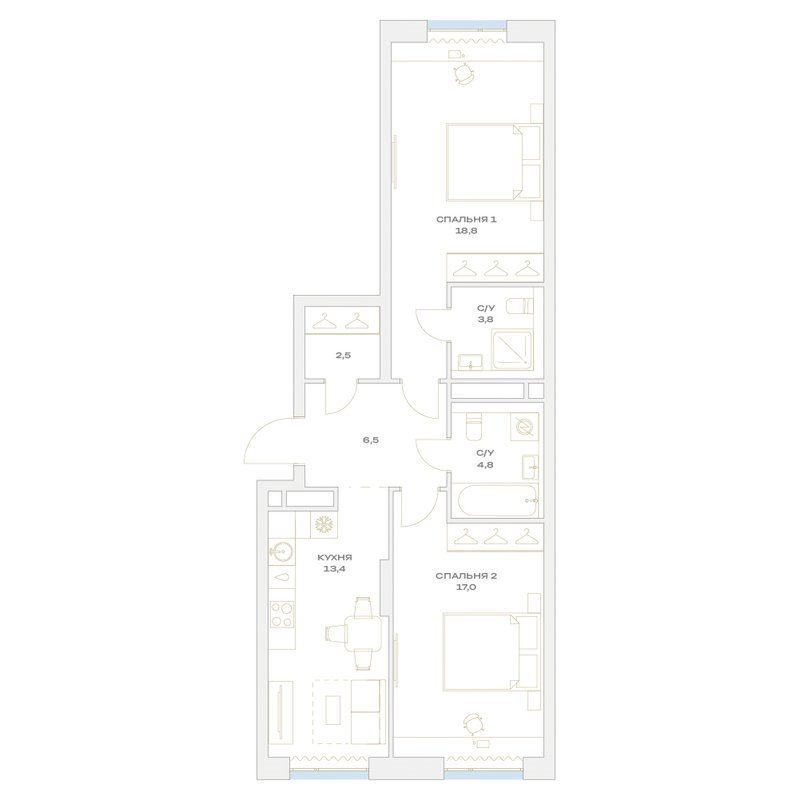 2 ккв 66,8 м²