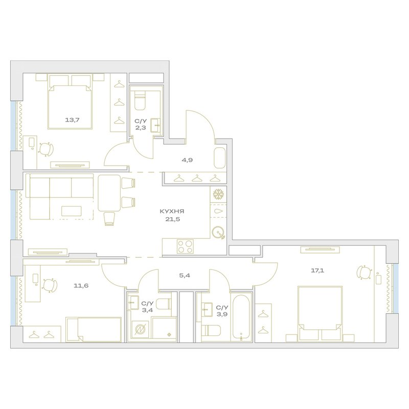 4 ккв (Евро) 83,8 м²