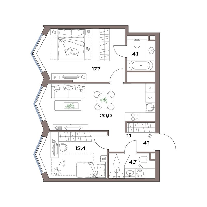 3 ккв (Евро) 64,1 м²