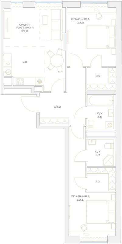 3 ккв (Евро) 74,2 м²