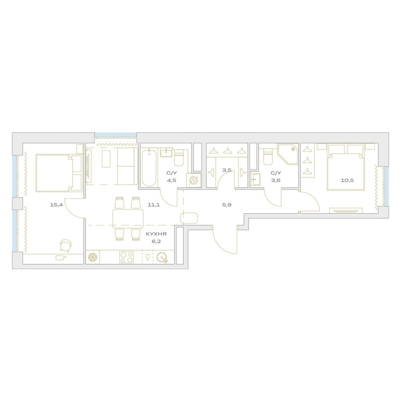 3 ккв (Евро) 60,7 м²