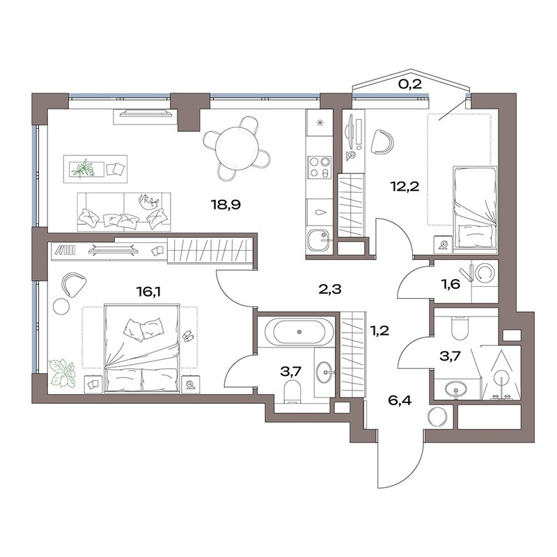 3 ккв (Евро) 66,3 м²