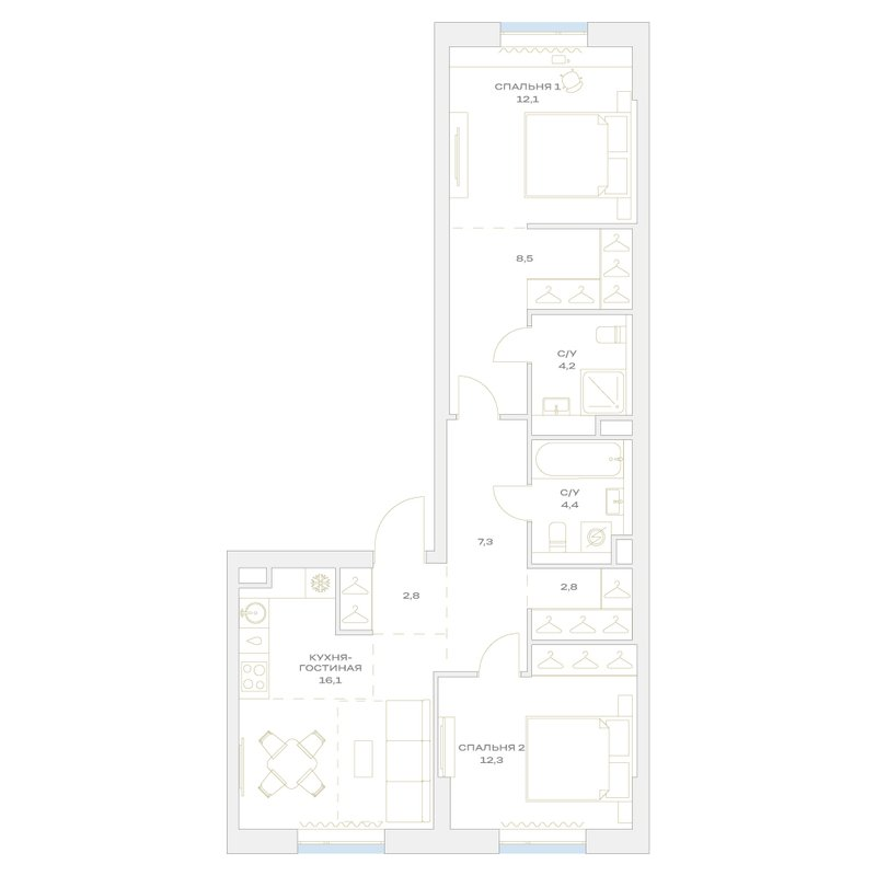 3 ккв (Евро) 70,5 м²