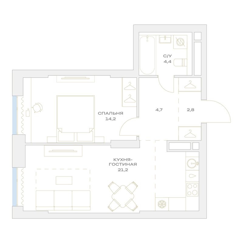 2 ккв (Евро) 47,3 м²