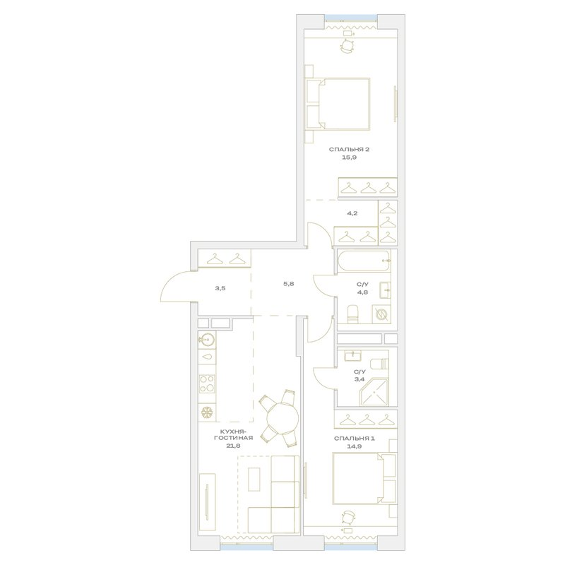 3 ккв (Евро) 74,3 м²